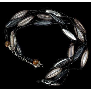 Modern Black Glass And Smoky Grey Beaded Layered Necklace